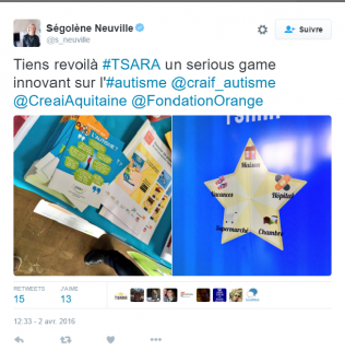 Tiens revoilà TSARA – Un tweet de Ségolène Neuville.